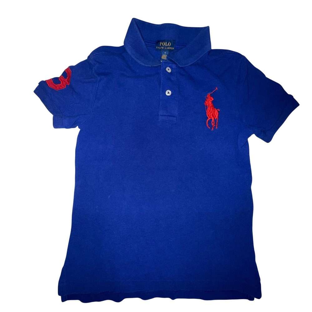 Polo‎ Ralph Lauren Polo Shirt Size 7 Blue Big Pony Red Logo Preppy Sporty Kids